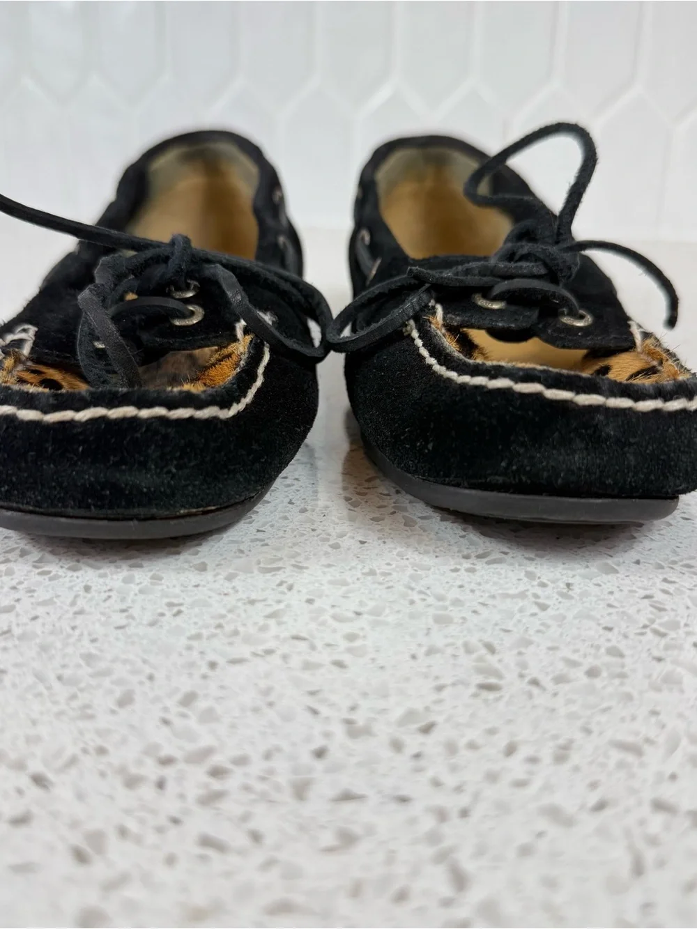 Sperry Top Sider Firefish Leopard Print Pony Hair Black Leather Women’s Size 6